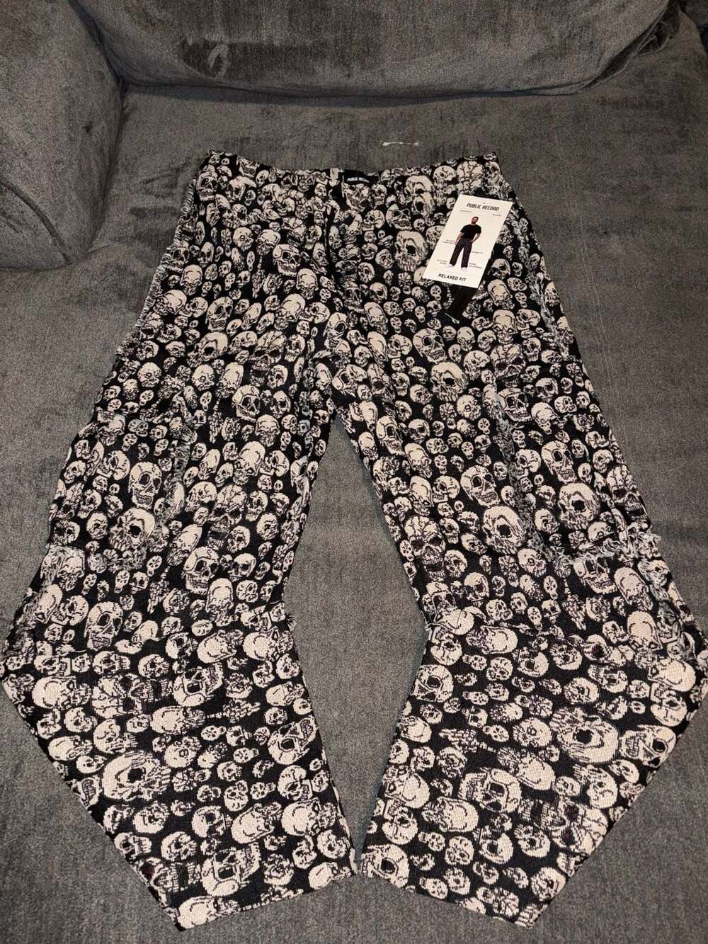 Public Record All Over Print Skull Relaxed Fit Pants New